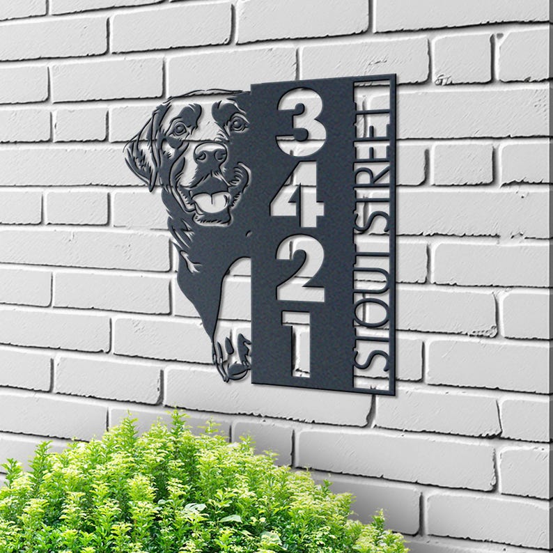 Dog House Number, Dog Address Sign, Labrador Sign, Vertical House Number Plaque for Outdoor Use