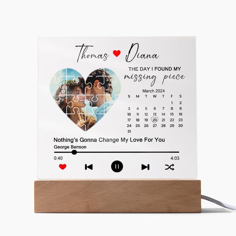 The Day I Found My Missing Piece Plaque, Custom Couple Photo And Song Plaque, Meaningful Valentines Gift For Couple, Couple Anniversary Gift