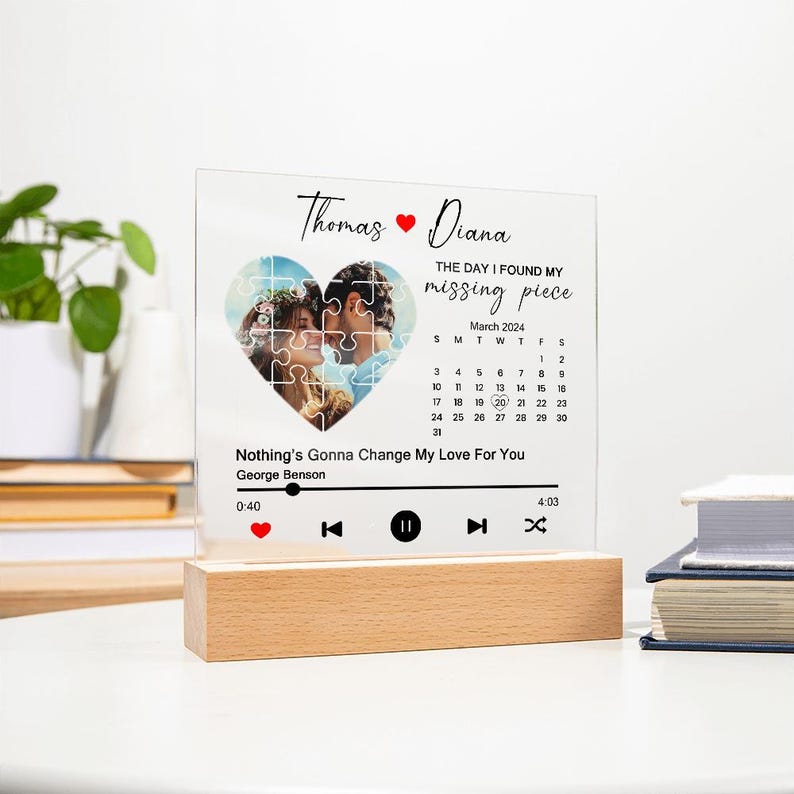 The Day I Found My Missing Piece Plaque, Custom Couple Photo And Song Plaque, Meaningful Valentines Gift For Couple, Couple Anniversary Gift