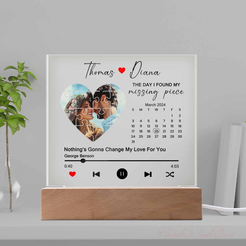 The Day I Found My Missing Piece Plaque, Custom Couple Photo And Song Plaque, Meaningful Valentines Gift For Couple, Couple Anniversary Gift