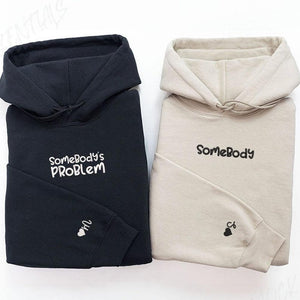 Custom Somebody And Somebody's Problem Couples Embroidered Matching Hoodie For Couples, Valentine's Day Sweatshirt Gift For Her Him