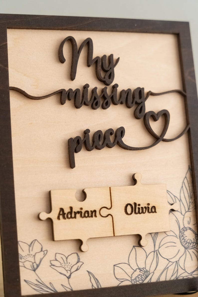 Puzzle Pieces Couple Plaque, Valentine Sign, Anniversary Gift, Name Sign For Couple, Gift For Her, Puzzle Couple Name, Wood Name Sign