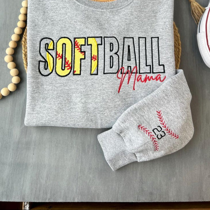 Embroidered Softball Sweatshirt Gift for Mom, Personalized Softball Mama Sweatshirt, Team Mom Spirit Wear Gift, Sports Team Gift for Mom