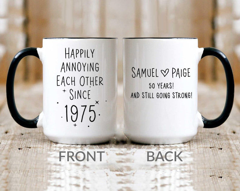 50th Anniversary Mug, 50 Year Wedding Anniversary Gift For Wife Husband, Happy 50 Yr Golden Mom Dad Parents Personalized Couple Coffee Cup