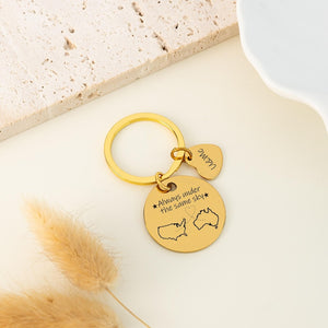 Custom Two Map Keychain,Always Under The Same Sky,Long Distance Relationship Gift,Going Away Gift,Couple Graduation Gift,Gift for Friend
