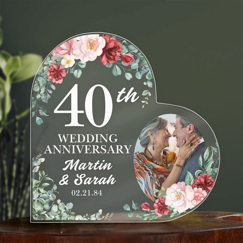 Personalized 40th Anniversary Gift Acrylic Heart Plaque Wedding Anniversary Keepsake Gift Acrylic Plaque 40th Ruby Wedding Anniversary Gifts