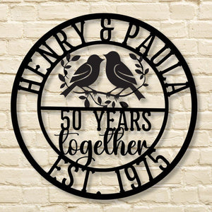 Personalized 50th Wedding Anniversary Lovebirds Metal Wall Art Sign For Parents Custom Wedding Gift For Husband and Wife Milestone Gift