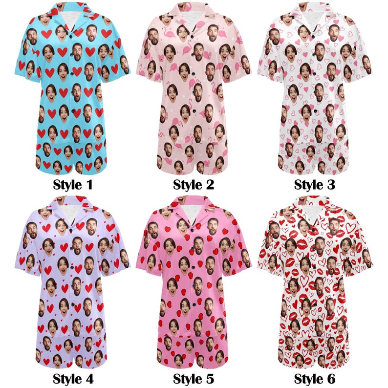 Custom Face Heart Pajama Set: Couple Pajamas Set, Personalized Photo Sleepwear, Husband Gift