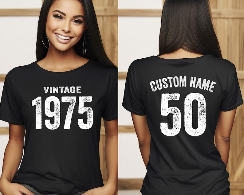 Vintage 1975 Tee Shirt, Birthday Gift Classic Vintage, Best Friend Birthday Gift, Custom 1975 50th Birthday Tee Shirt, Retro Gift, Mom Gift