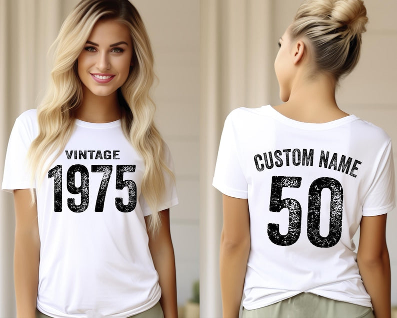 Vintage 1975 Tee Shirt, Birthday Gift Classic Vintage, Best Friend Birthday Gift, Custom 1975 50th Birthday Tee Shirt, Retro Gift, Mom Gift