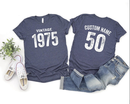 Vintage 1975 Tee Shirt, Birthday Gift Classic Vintage, Best Friend Birthday Gift, Custom 1975 50th Birthday Tee Shirt, Retro Gift, Mom Gift