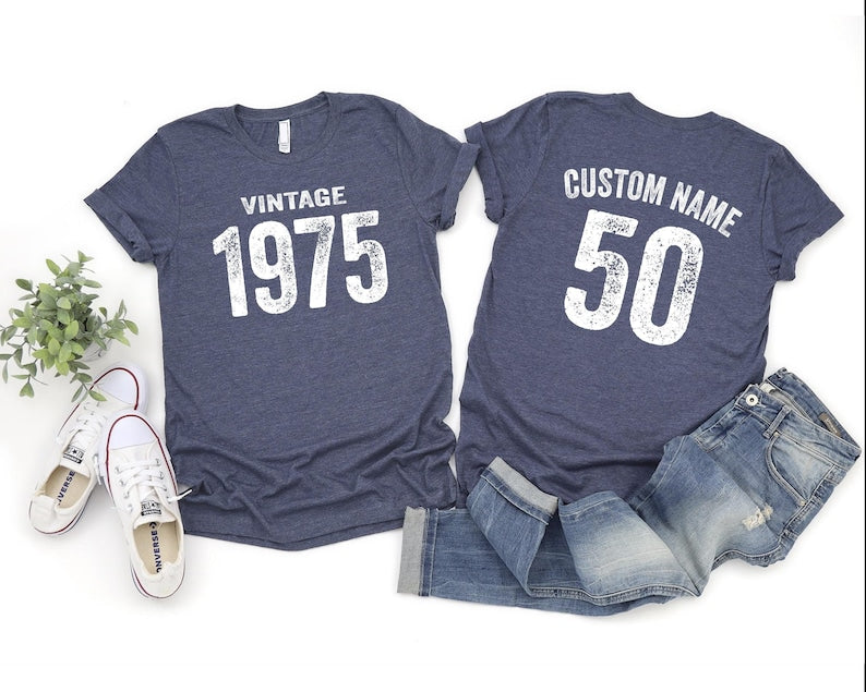 Vintage 1975 Tee Shirt, Birthday Gift Classic Vintage, Best Friend Birthday Gift, Custom 1975 50th Birthday Tee Shirt, Retro Gift, Mom Gift