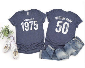 Vintage 1975 Tee Shirt, Birthday Gift Classic Vintage, Best Friend Birthday Gift, Custom 1975 50th Birthday Tee Shirt, Retro Gift, Mom Gift