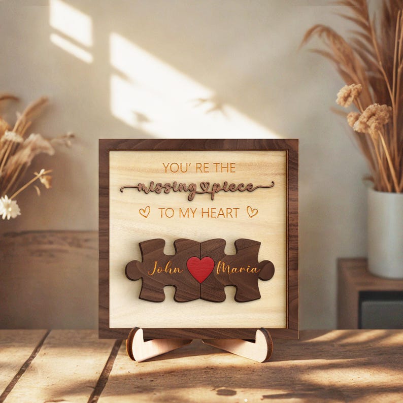 The Missing Piece To My Hear Personalized Puzzle Name Sign for Couples, Romantic Gift for Him Her, Love Keepsake, Puzzle Love Heart Keychain