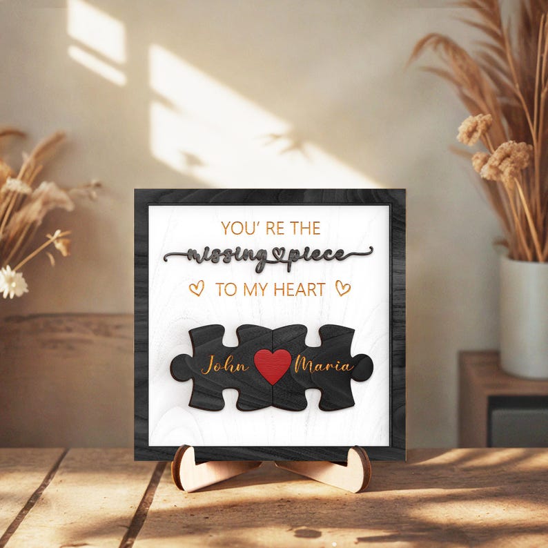The Missing Piece To My Hear Personalized Puzzle Name Sign for Couples, Romantic Gift for Him Her, Love Keepsake, Puzzle Love Heart Keychain