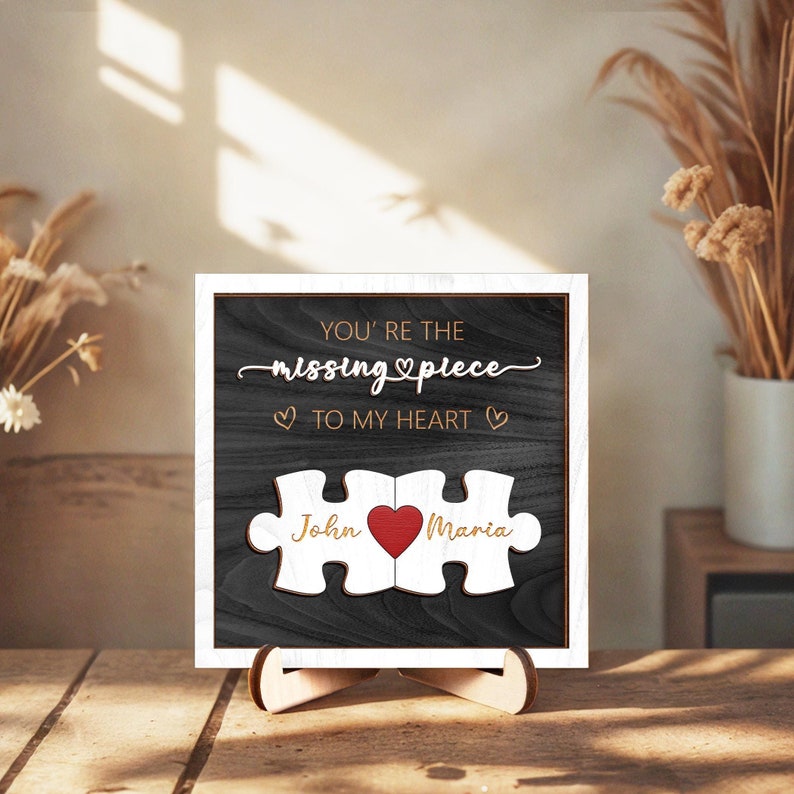 The Missing Piece To My Hear Personalized Puzzle Name Sign for Couples, Romantic Gift for Him Her, Love Keepsake, Puzzle Love Heart Keychain