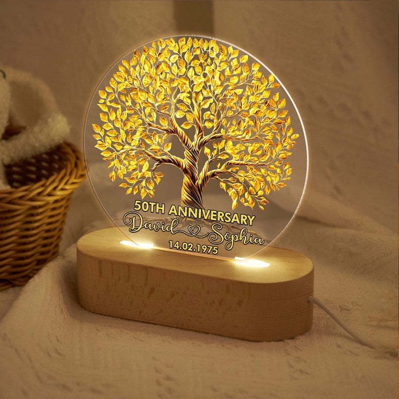 Personalized 50th Wedding Anniversary Led Light, Wedding Anniversary Keepsake, Golden Wedding Anniversary Gift, Husband Gift