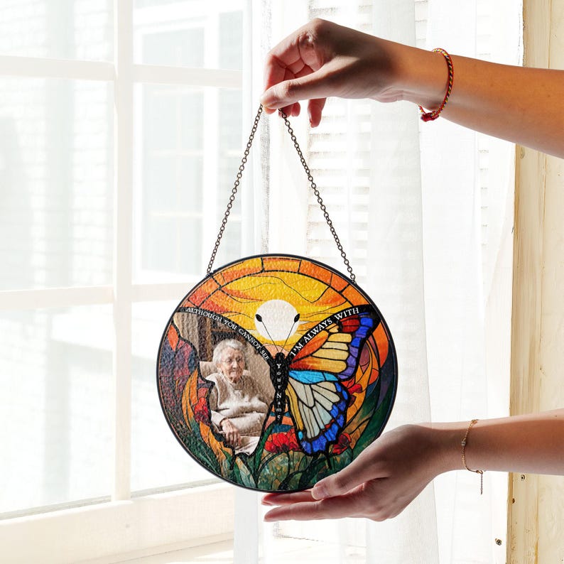 Memorial Butterflies Glass Art Suncatcher, Butterfly Lovers Gift, Butterfly Window Hangings, Flower Suncatcher, Wall Hanging Ornament, Home