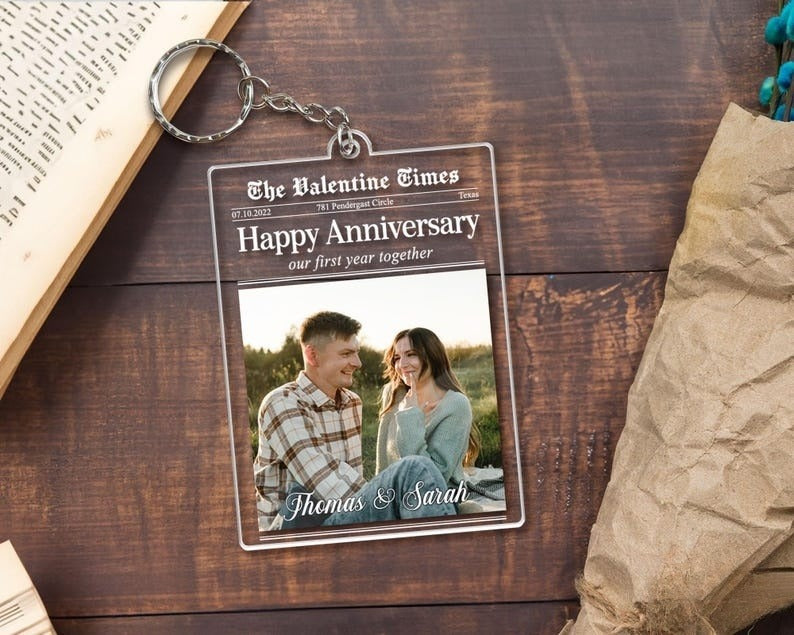 Personalized Couple Newspaper Keychain, Valentines Day Gift, Custom Photo Collage Acrylic Keychain, Gifts For Him Husband, Anniversary Gifts