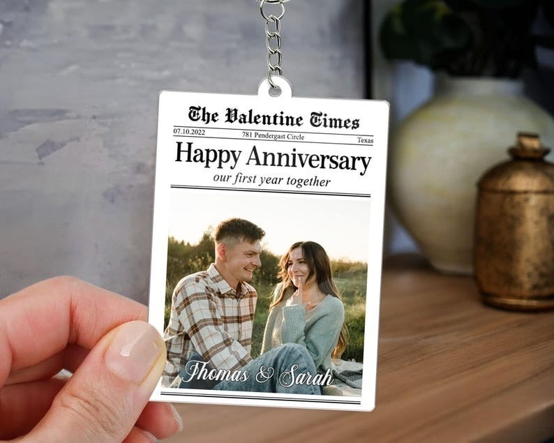 Personalized Couple Newspaper Keychain, Valentines Day Gift, Custom Photo Collage Acrylic Keychain, Gifts For Him Husband, Anniversary Gifts