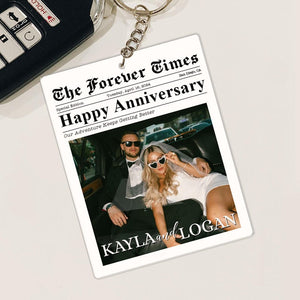 Custom Photo Keychain, Couple Keychain, Valentine Keychain, Couple Newspaper Keychain, Valentines Day Gifts for Him, Anniversary Gift