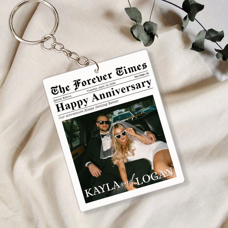 Custom Photo Keychain, Couple Keychain, Valentine Keychain, Couple Newspaper Keychain, Valentines Day Gifts for Him, Anniversary Gift