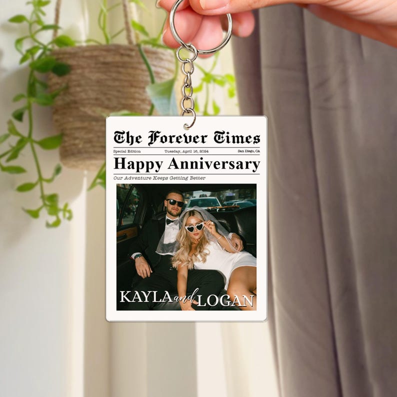 Custom Photo Keychain, Couple Keychain, Valentine Keychain, Couple Newspaper Keychain, Valentines Day Gifts for Him, Anniversary Gift