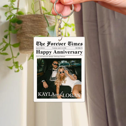 Custom Photo Keychain, Couple Keychain, Valentine Keychain, Couple Newspaper Keychain, Valentines Day Gifts for Him, Anniversary Gift