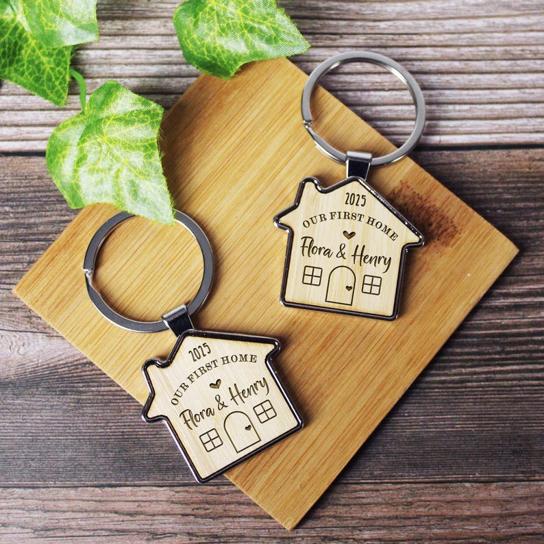 Our First Home Couples Keychain, Personalised House Warming Key Chain, Set of 2 Moving House Gift, New Home Keyrings, His & Hers Homeowner