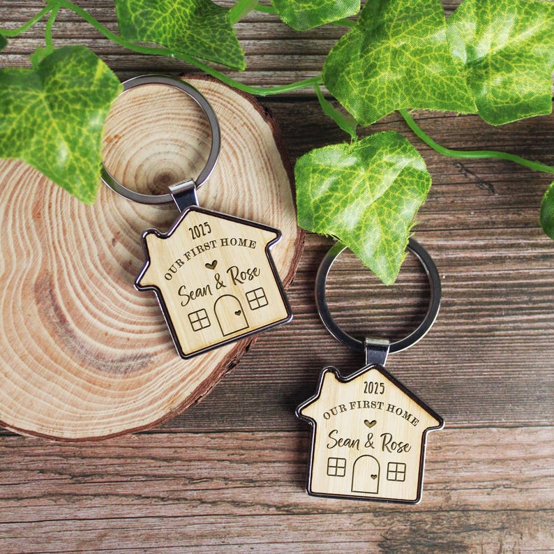 Our First Home Couples Keychain, Personalised House Warming Key Chain, Set of 2 Moving House Gift, New Home Keyrings, His & Hers Homeowner