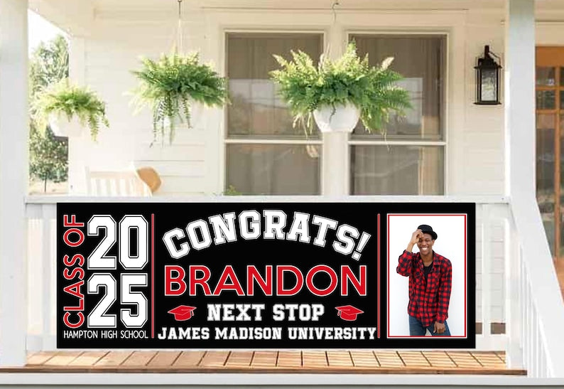 Graduation Banner 2025 - Graduation Banner Class of 2025 for High School, College or University with Pictures