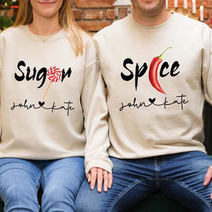 Sugar And Spice Couple Matching Sweatshirt With Custom Names For Valentine's Day Personalized Gift Sweatshirt For Girlfriend Boyfriend