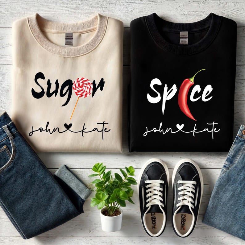 Sugar And Spice Couple Matching Sweatshirt With Custom Names For Valentine's Day Personalized Gift Sweatshirt For Girlfriend Boyfriend