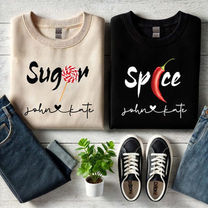 Sugar And Spice Couple Matching Sweatshirt With Custom Names For Valentine's Day Personalized Gift Sweatshirt For Girlfriend Boyfriend