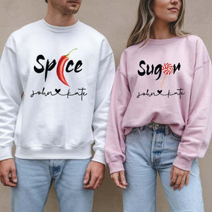 Sugar And Spice Couple Matching Sweatshirt With Custom Names For Valentine's Day Personalized Gift Sweatshirt For Girlfriend Boyfriend
