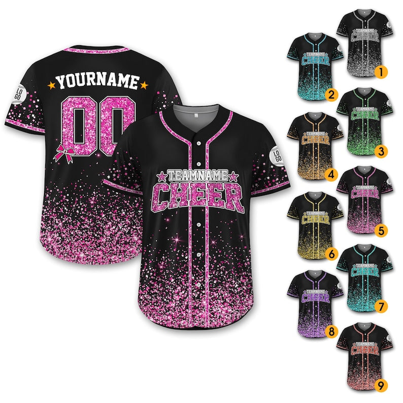 Custom Glitter Baseball Jersey with Team Name Number for Adult Kid, Custom Name Cheerleading Shirt For Cheerleader,Faux Cheer Glitter Jersey