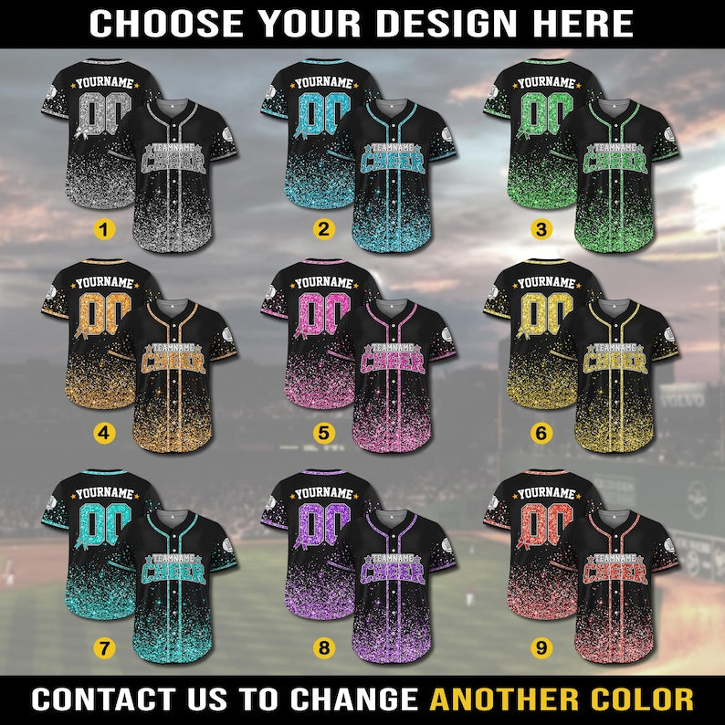 Custom Glitter Baseball Jersey with Team Name Number for Adult Kid, Custom Name Cheerleading Shirt For Cheerleader,Faux Cheer Glitter Jersey