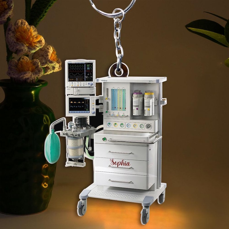 Personalized 2D Flat Anesthesia Machine Keychain, Custom Anesthesia Machine Keychain For Nurse/Doctor