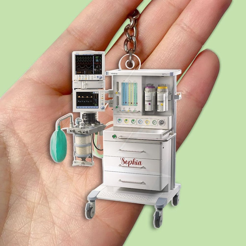 Personalized 2D Flat Anesthesia Machine Keychain, Custom Anesthesia Machine Keychain For Nurse/Doctor