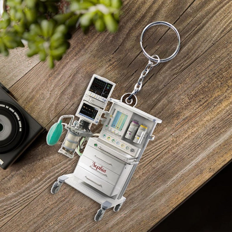 Personalized 2D Flat Anesthesia Machine Keychain, Custom Anesthesia Machine Keychain For Nurse/Doctor