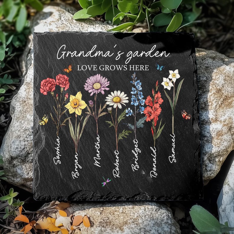 Personalized Grandma's Garden Stone, Love Grows Here Garden Stone Gift, Custom Birth Month Flower Garden Stone, Mother's Day Gift 2025
