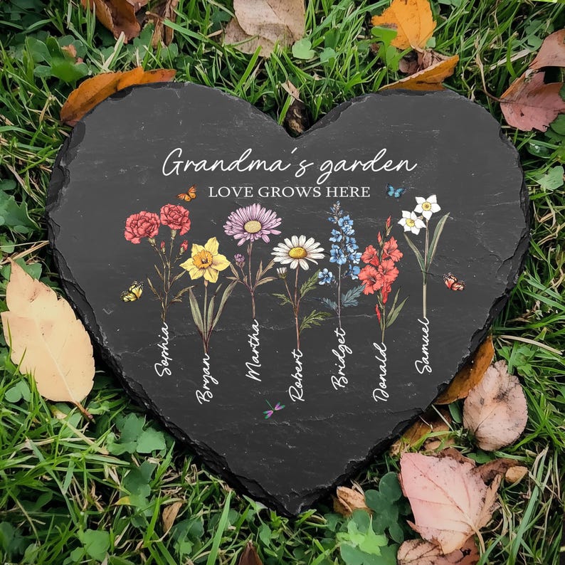 Personalized Grandma's Garden Stone, Love Grows Here Garden Stone Gift, Custom Birth Month Flower Garden Stone, Mother's Day Gift 2025