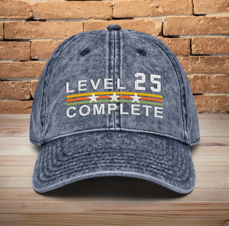 25 Years Wedding Anniversary Retro Vintage Embroidered hat for Husband and Wife Level 25 Complete Hat 25th Anniversary Gifts for