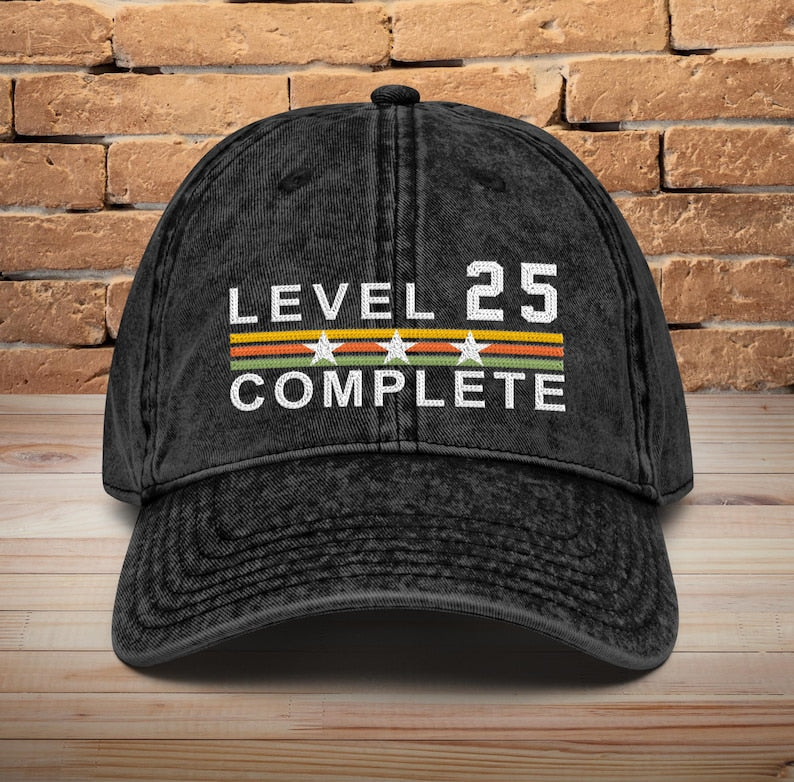 25 Years Wedding Anniversary Retro Vintage Embroidered hat for Husband and Wife Level 25 Complete Hat 25th Anniversary Gifts for