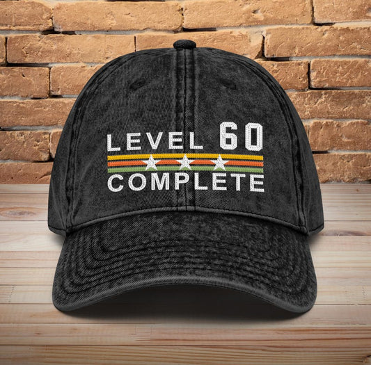 60 Years Wedding Anniversary Retro Vintage Embroidered hat for Husband and Wife Level 60 Complete Hat 60th Anniversary Gifts for