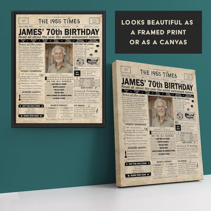 70th Birthday newspaper poster, Born in 1956  Custom Canvas Poster 70th birthday party decor, Birthday poster containing news & highlights from 1956