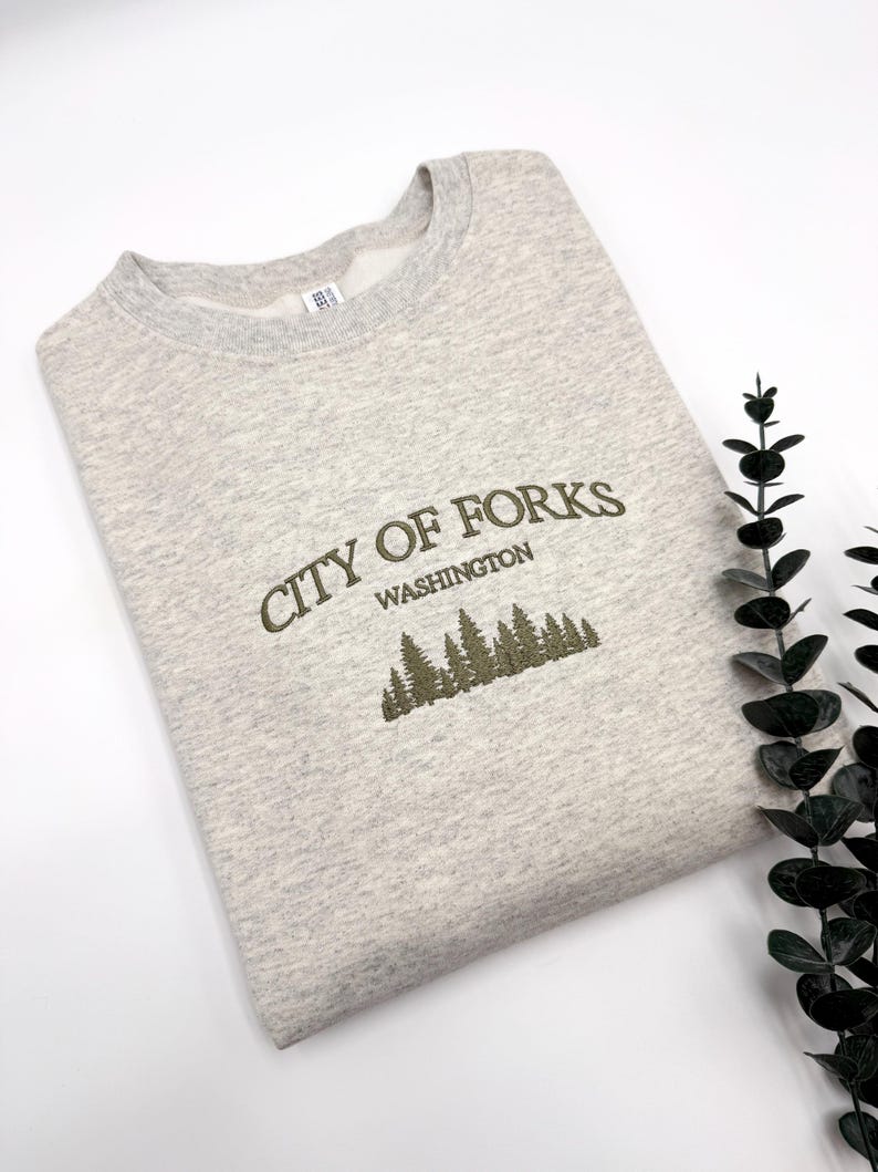 City of Forks Embroidered Sweatshirt | Washington Hoodie | Unisex Crewneck | Forest Embroidery | Twilight-Inspired Gift | Custom Colors il_794xN.6553986240_njee.jpg