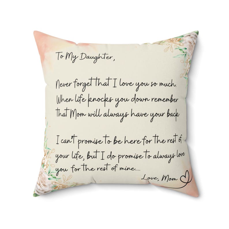 Letter to Daughter Pillow, Custom Pillow Daughter Gift Mother Gift for Daughter Mom Daughter Gift Roses Pillow Daughter Cushion Gift for Her