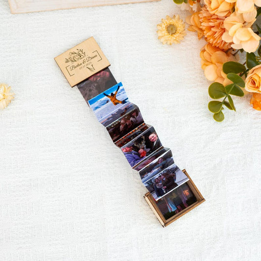 Unique Photo Gifts,Custom Pull Out Photo Album,Anniversary Gifts,Personalised Wooden Photo Frame,Gift for Him,Memory Trinket Wooden Box