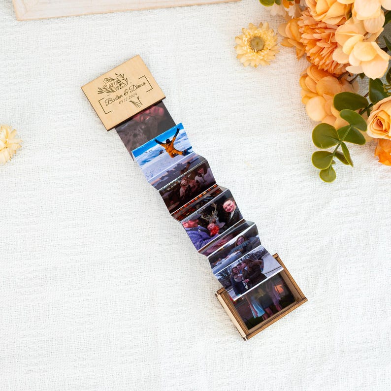 Unique Photo Gifts,Custom Pull Out Photo Album,Anniversary Gifts,Personalised Wooden Photo Frame,Gift for Him,Memory Trinket Wooden Box